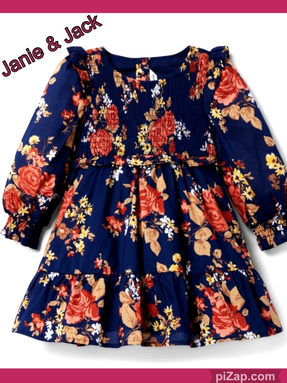 Janie and Jack THE ELOISE SMOCKED DRESS ~ Sz 4 ~ Navy & Pink Multi-Color